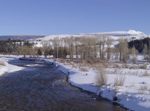 Blick auf den Gros Ventre River Wyoming im Winter