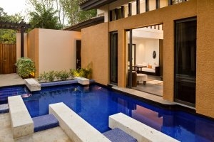 Luxusurlaub Mexiko im Banyan Tree Mayakoba Blick auf den Pool der Bliss Poolvilla
