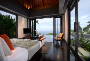 luxus schlafzimmer mit meerblick im banyan tree ungasan resort in bali indonesien