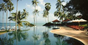 traumhafter pool mit palmen im napasai resort von belmond in koh samui thailand