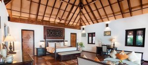 Semantha Pool Villa Schlafzimmer, Carnoustie Ayurveda & Wellness Resort, Kerala, Indien