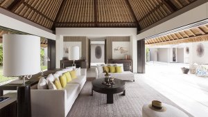 entspannen im Wohnbereich einer Island Villa im Cheval Blanc Randheli, Noonu Atoll, Malediven