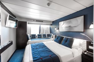 moderne kabine auf dem segelkreuzfahrtschiff in der antarktis von compagnie du ponant