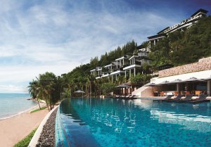 traumhafter sandstrand und pool im luxus conrad resort koh samui thailand asien