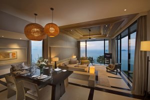 modernes wohnzimmer einer luxus villa im conrad resort koh samui thailand asien