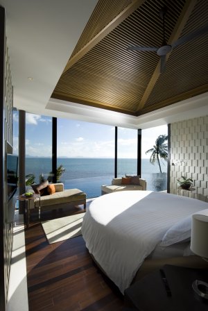 luxus schlafzimmer mit pool im conrad resort koh samui thailand asien