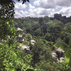 malerischer blick in das tal vom Ubud Hanging Gardens resort in Bali indonesien