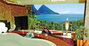 bezaubernde aussicht vom badezimmer im jade mountain luxus resort in st. lucia karibik