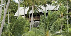 luxuriöse villa mit palmen im kamalaya resort auf koh samui thailand