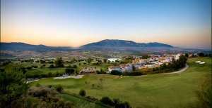 Spanien Costa del Sol La Cala Golf Course mit bester aussicht bis zu den bergen im hinterland