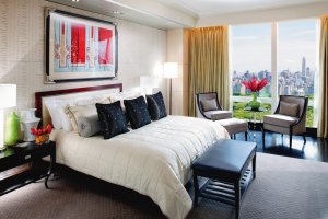 wunderschönes modernes schlafzimmer im mandarin oriental luxushotel in manhattan new york usa