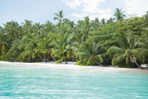 paradisischer weisser strand auf den malediven im shangri la villingili resort & spa