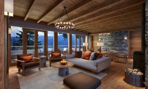 luxus wohnzimmer mit ausblick auf die berge in der six senses paro lodge in bhutan